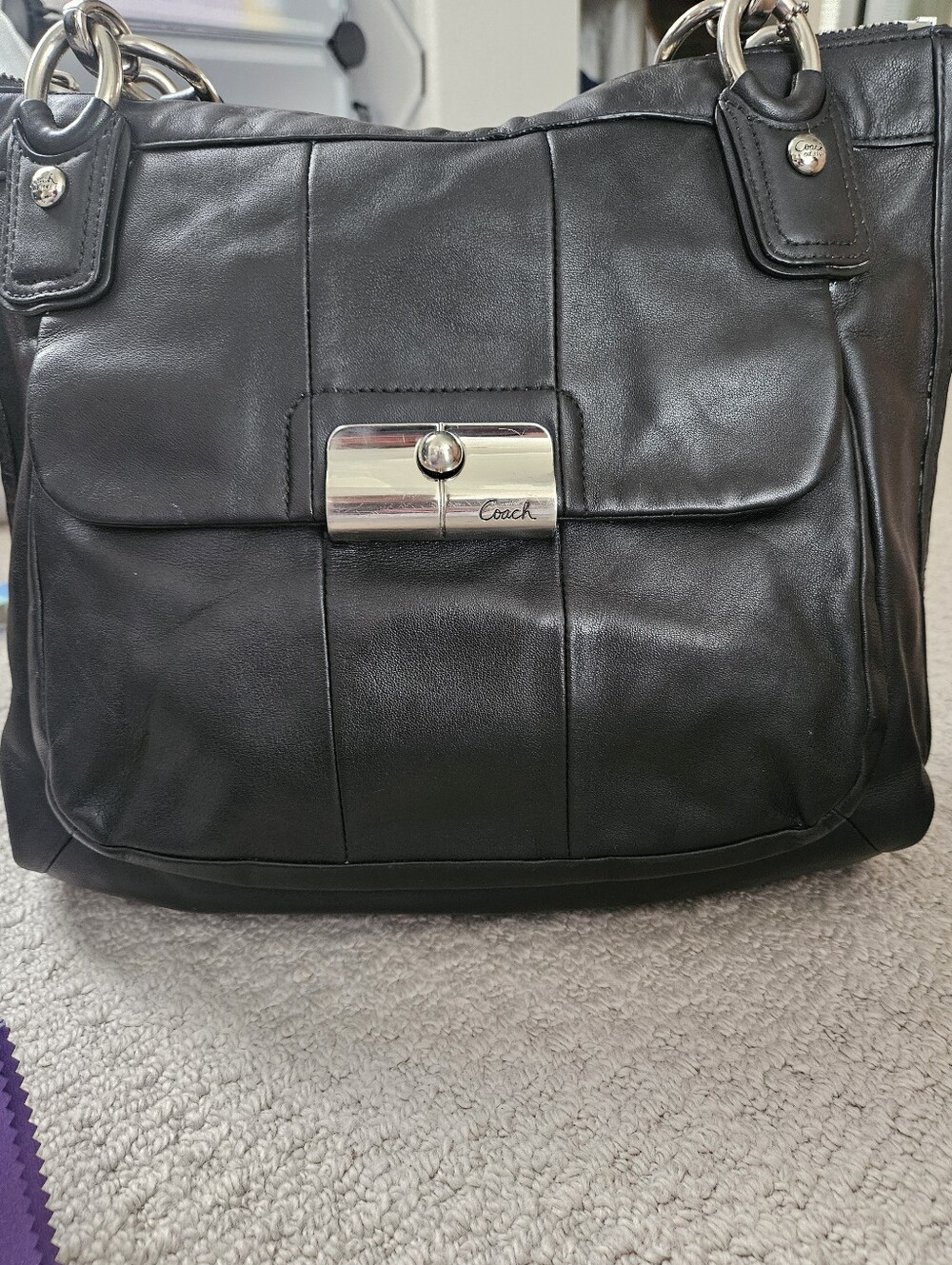 Vintage Coach Kristin Black Leather Expandable Shoulder Tote (Style #18298).
